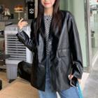 Long-sleeve Oversize Pu Leather Jacket Black - One Size
