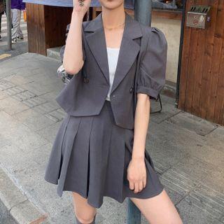 Set: Short-sleeve Double Breasted Blazer + Mini Skirt