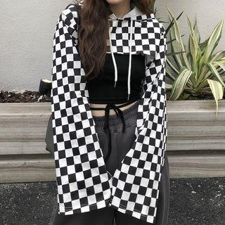Cropped Tank Top / Check Print Cropped Hoodie