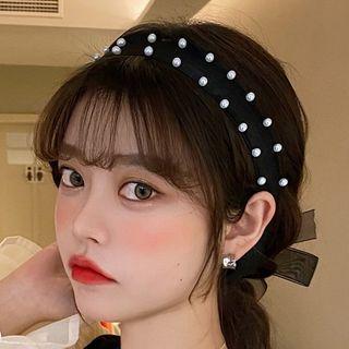 Faux Pearl Fabric Headband 01# - Black - One Size