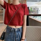 Plain Short-sleeve Slim-fit Cropped Knit Top