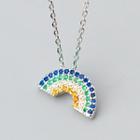 925 Sterling Silver Rhinestone Rainbow Pendant Necklace S925 Silver - Necklace - Rainbow - One Size