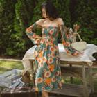 Off-shoulder Floral Print A-line Dress As Shown In Figure - One Size
