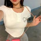 Short-sleeve Heart Print T-shirt / Drawstring Shorts