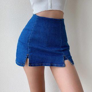 Slit-side Zip-back Denim Skort