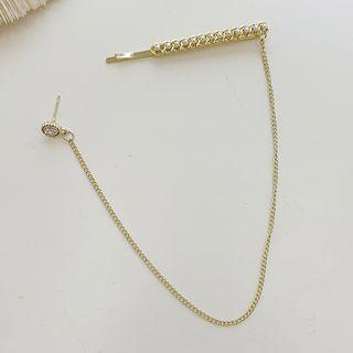 Faux Pearl / Rhinestone Chained Hair Clip Earring