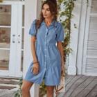 Puff-sleeve Plaid Button-up Shirtdress