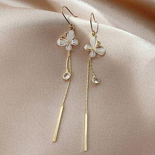 Rhinestone Floral Dangle Earring 1 Pair - Gold Plating - As Shown In Figure - One Size
