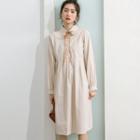 Long-sleeve Collared Shift Dress Almond - One Size
