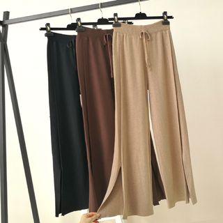 Side-slit Knit Wide-leg Pants