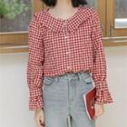 Gingham Flared-cuff Blouse