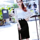 Off Shoulder Elbow-sleeve Sheath Dress