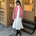 Long-sleeve Wide-collar Midi A-line Dress / Cardigan