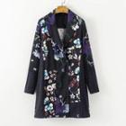 Double-breasted Floral Panel Long Blazer
