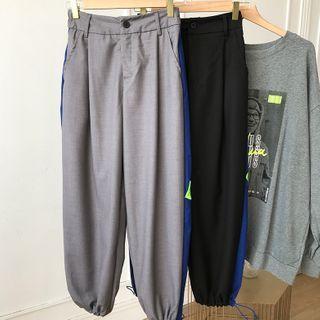 Contrast Trim Drawstring-cuff Pants