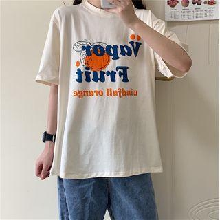Short-sleeve Fruit Printed Lettering T-shirt