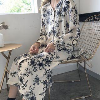 Floral V-neck Chiffon Long-sleeve Dress