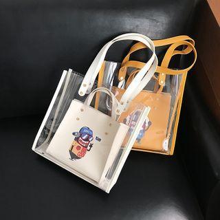 Set: Pvc Tote Bag + Cartoon Print Tote Bag