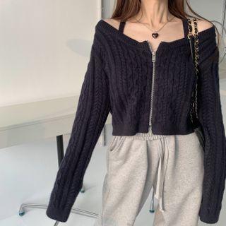 Long-sleeve Zip Knit Cropped Cardigan