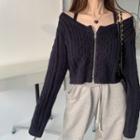 Long-sleeve Zip Knit Cropped Cardigan