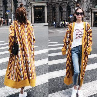 Long Open-front Print Knit Coat