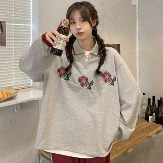 Floral Print Polo Sweatshirt
