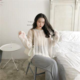 Pointelle Knit Sweater / Wide Leg Knit Pants