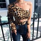 Long-sleeve Cropped Leopard Print Top