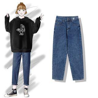 Embroider Butterfly High Waist Jeans