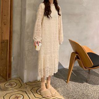 Long-sleeve Midi Mermaid Lace Dress Dress - One Size