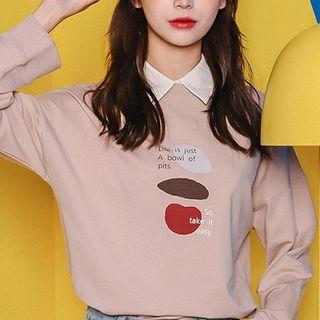 Lettering Collared Pullover Mauve Pink - One Size