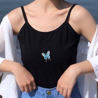 Spaghetti Strap Embroidered Butterfly Top