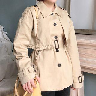 Mock Two-piece Cropped Trench Coat Light Khaki - One Size