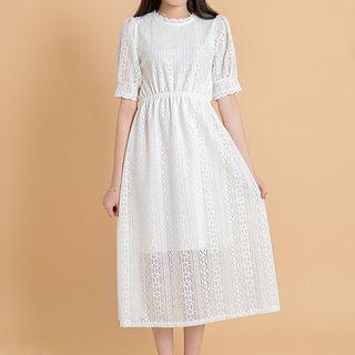 Short-sleeve Crochet Long A-line Dress