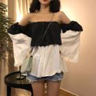 Off Shoulder Color Block Loose-fit Long-sleeve Top