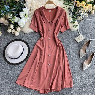 Lapel Short-sleeve Button Dress