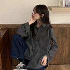 Plain Single-breasted Loose-fit Long-sleeve Blouse