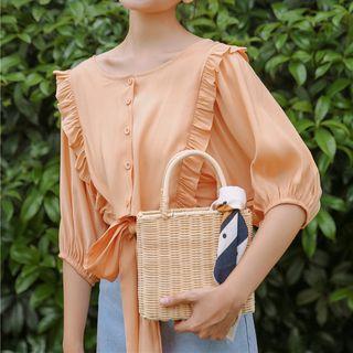 3/4-sleeve Ruffled Buttoned Top