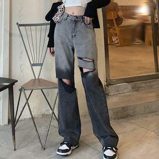 Ripped Gradient Wide Leg Jeans