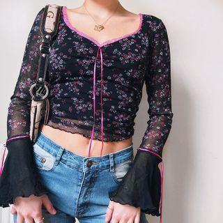 Bell-sleeve Sheer Crop Top