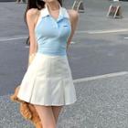 Halter Knit Top / Pleated Mini A-line Skirt