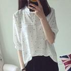 Elbow Sleeve Dotted Band Collar Shirt