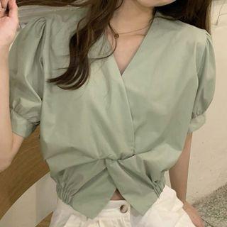 V-neck Twist Cropped Blouse