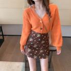 Plain Cardigan / Floral A-line Skirt