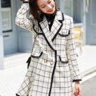 Double Breasted Plaid Jacket / Mini Fitted Skirt