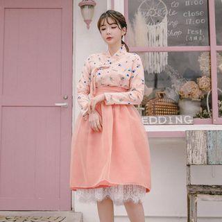 Modern Hanbok Chiffon Skirt In Orange One Size