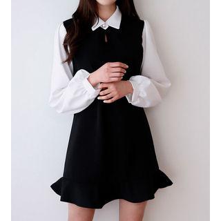 Color-block Ruffle-hem Minidress