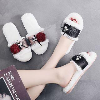 Rose Faux-fur Slippers