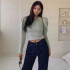 Puff-shoulder Brushed-fleece Crop Top