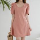 Puff-sleeve A-line Minidress